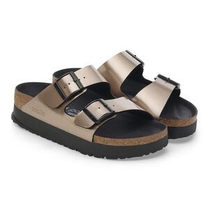 Birkenstock Arizona Metallic Rose Gold Double Buckle Sandals